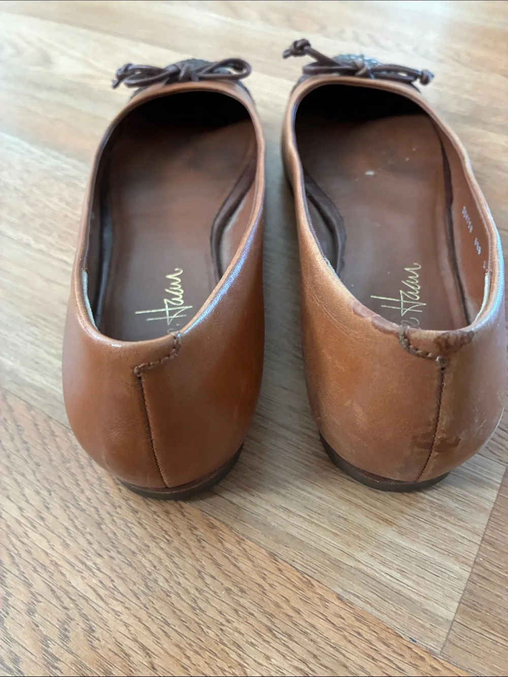 Cole Haan Tan Leather Ballet Flats with Dark Brown Woven Toe
